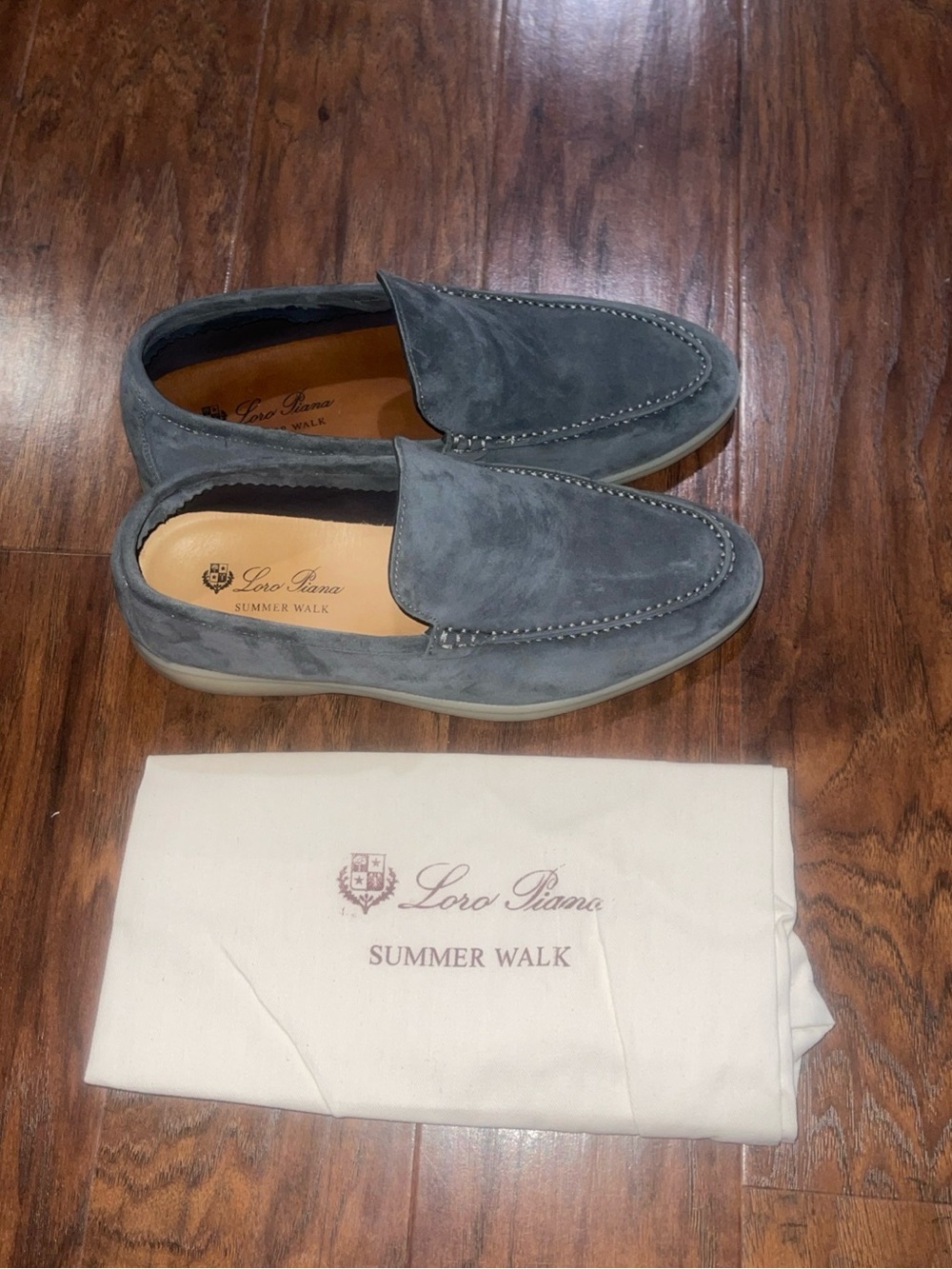 Loro Piana Men's Blue Suede Summer Walk Loafers